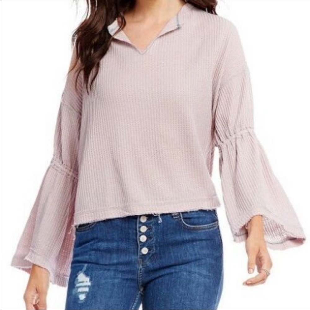 Free People Waffled Bell Sleeve top